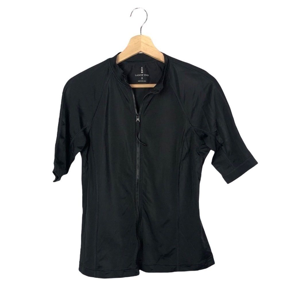Lands' End Black Full Zip Cycling Athletic Short Sleeve Top S‎ 6-8